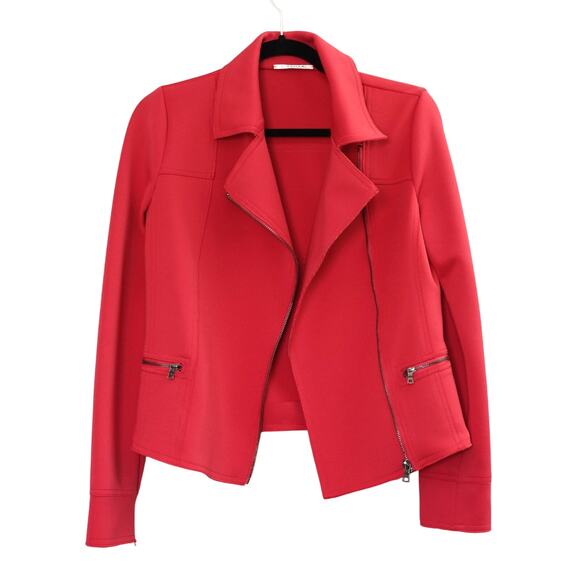 TAHARI Red Lightweight Stretchy Scuba Moto Zipper Jacket Blazer Women's Size XS - Picture 1 of 10